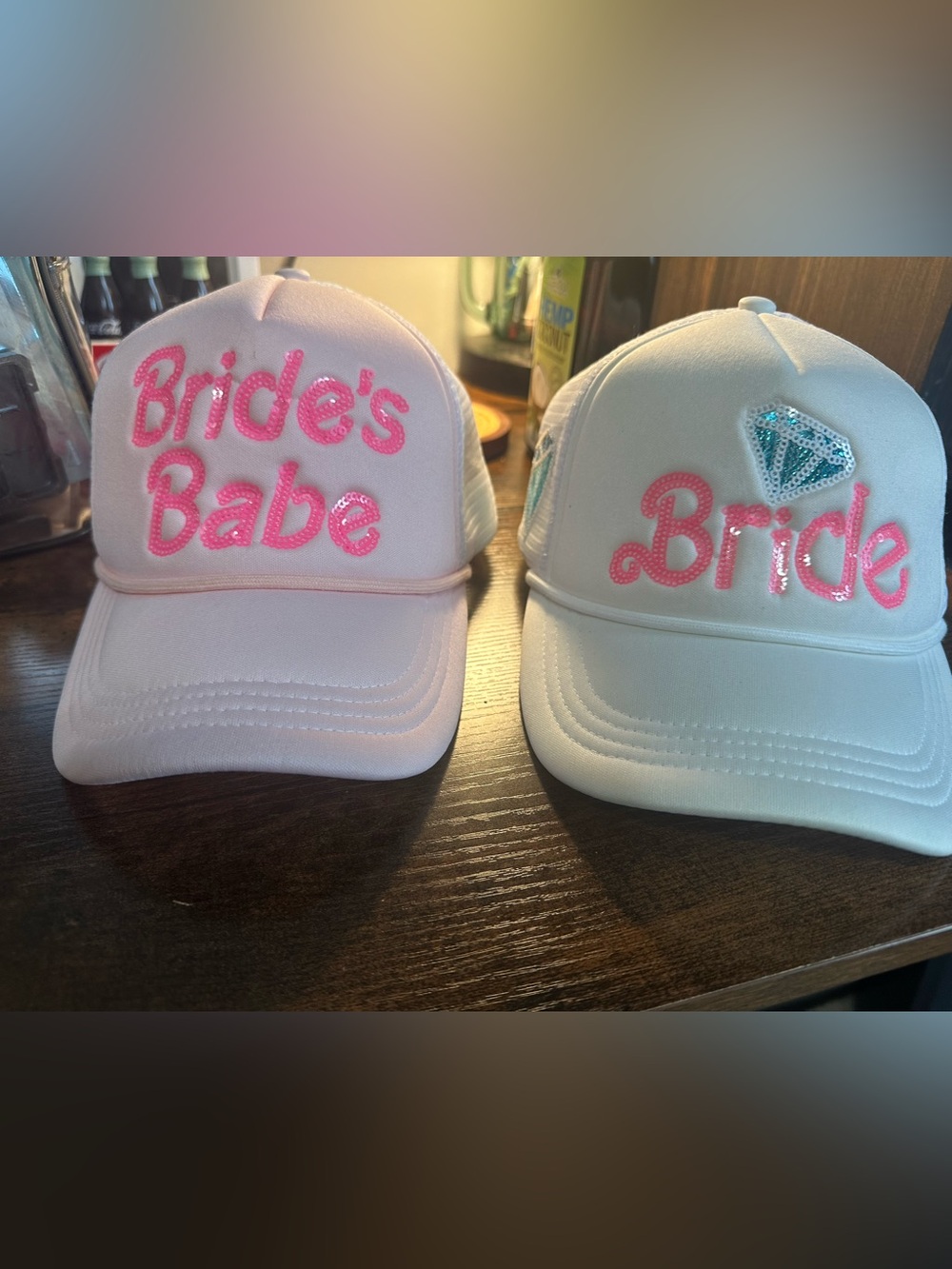 Simply Southern Bridal Sequined Trucker Hats - Pink & White